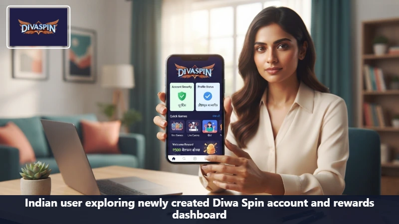 Indian user exploring newly created Diwa Spin account and rewards dashboard