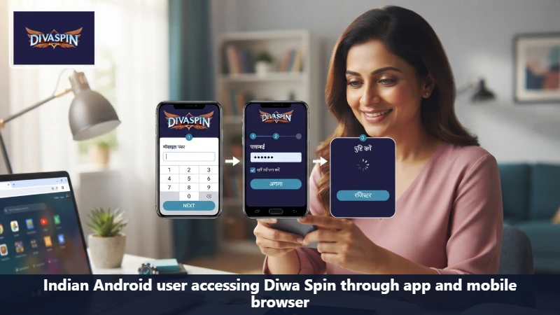 Indian Android user accessing Diwa Spin through app and mobile browser