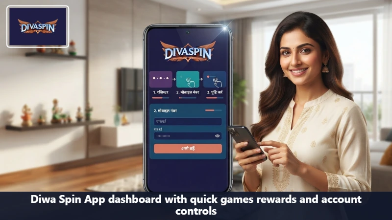 Diwa Spin App dashboard with quick games rewards and account controls