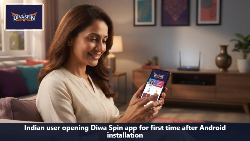 Indian user opening Diwa Spin app for first time after Android installation