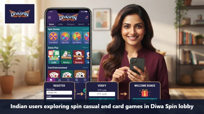 Indian users exploring spin casual and card games in Diwa Spin lobby