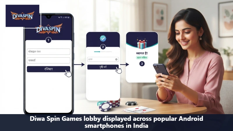 Diwa Spin Games lobby displayed across popular Android smartphones in India