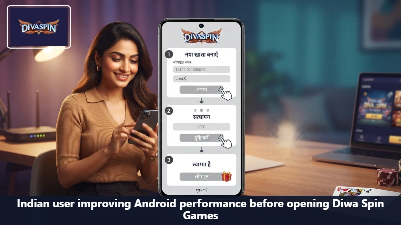 Indian user improving Android performance before opening Diwa Spin Games