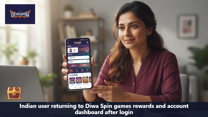 Indian user returning to Diwa Spin games rewards and account dashboard after login