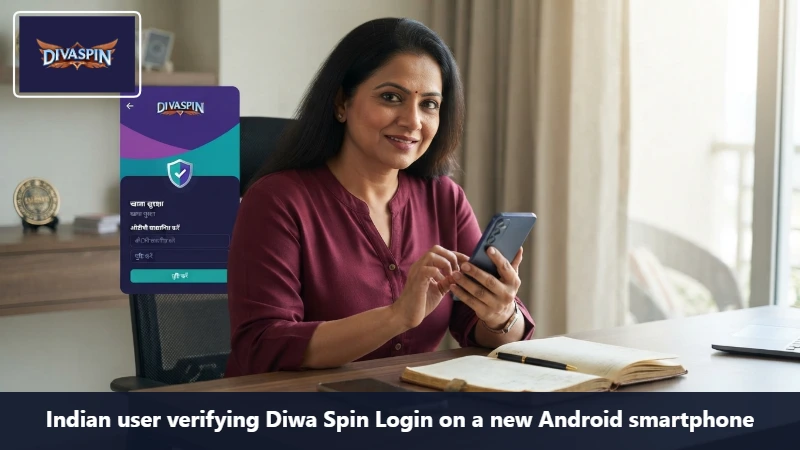 Indian user verifying Diwa Spin Login on a new Android smartphone