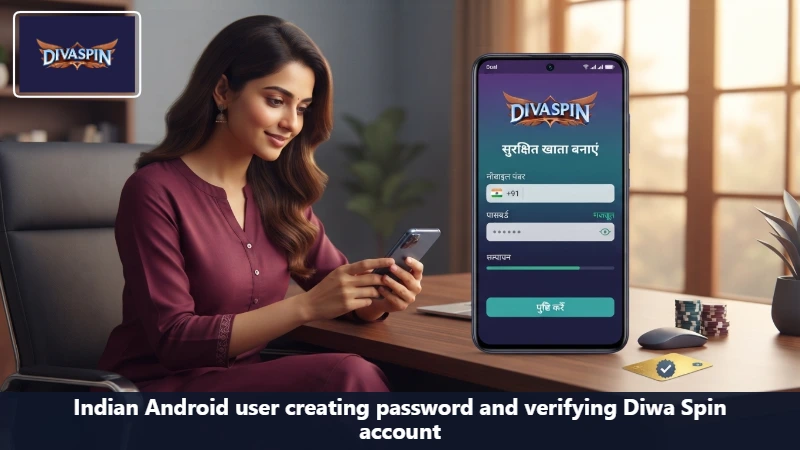 Indian Android user creating password and verifying Diwa Spin account
